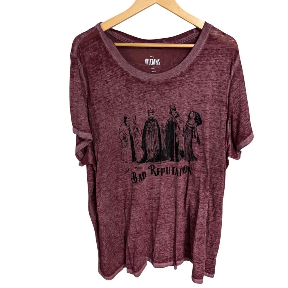 Disney‎ Villains Bad Reputation Burnout sheer  T-Shirt Burgundy Women Plus 26/28